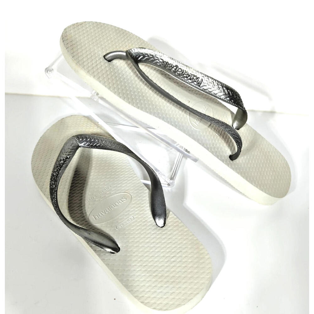 Womens Top Havianas Flip Flops Size 7/8 Thongs Sandal Silver Beige Beach VTG Y2K